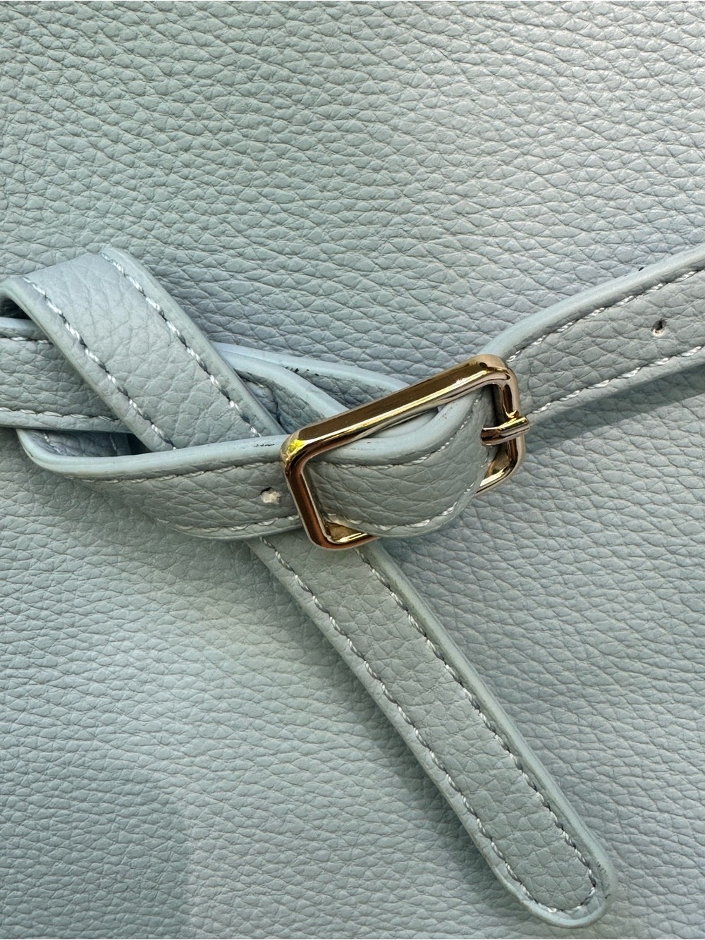Ello Ice Blue Vegan Leather Bucket Shoulder Bag w/ Belt Detail & Pouch - Picture 3 of 17
